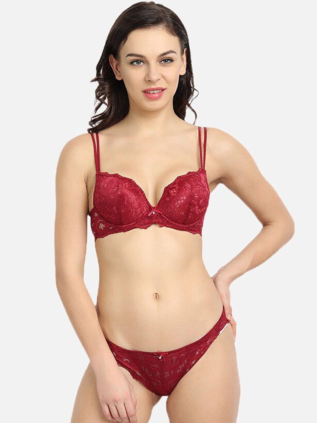 flenzy women maroon self design lingerie set