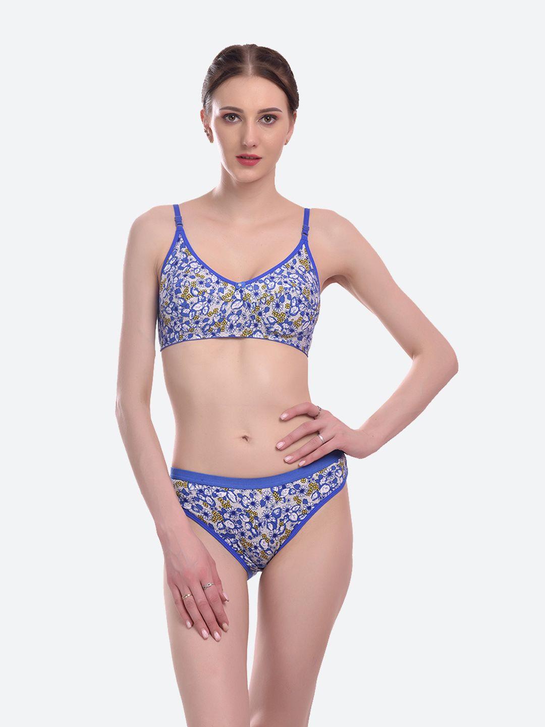 fleurt blue & yellow floral printed lingerie set