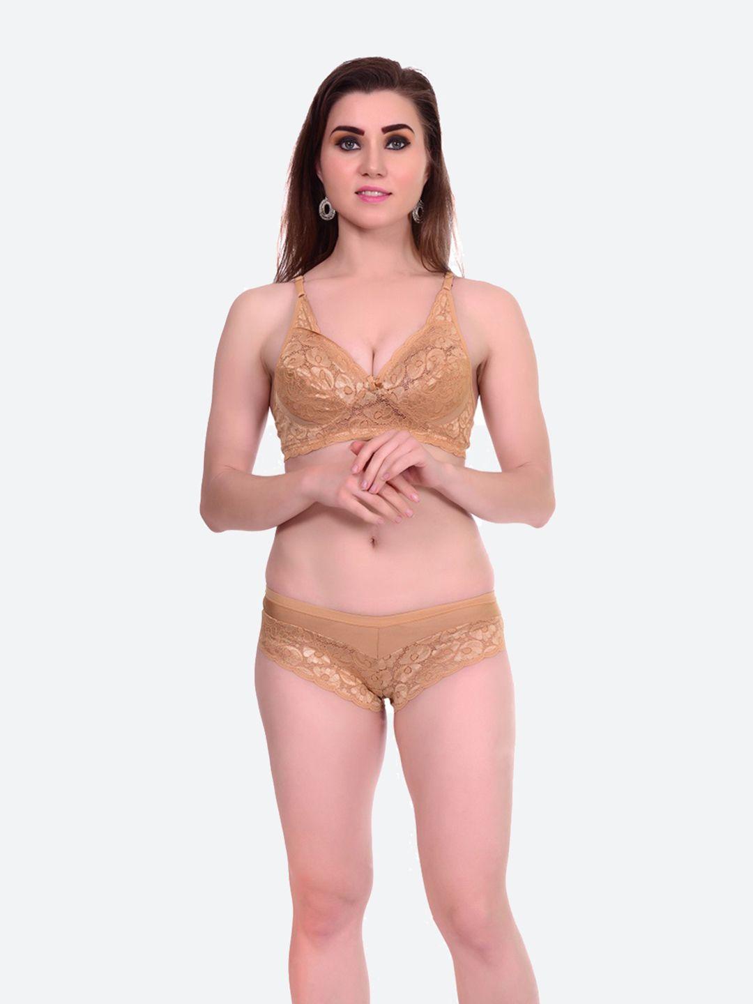 fleurt cream-coloured self-design lingerie set