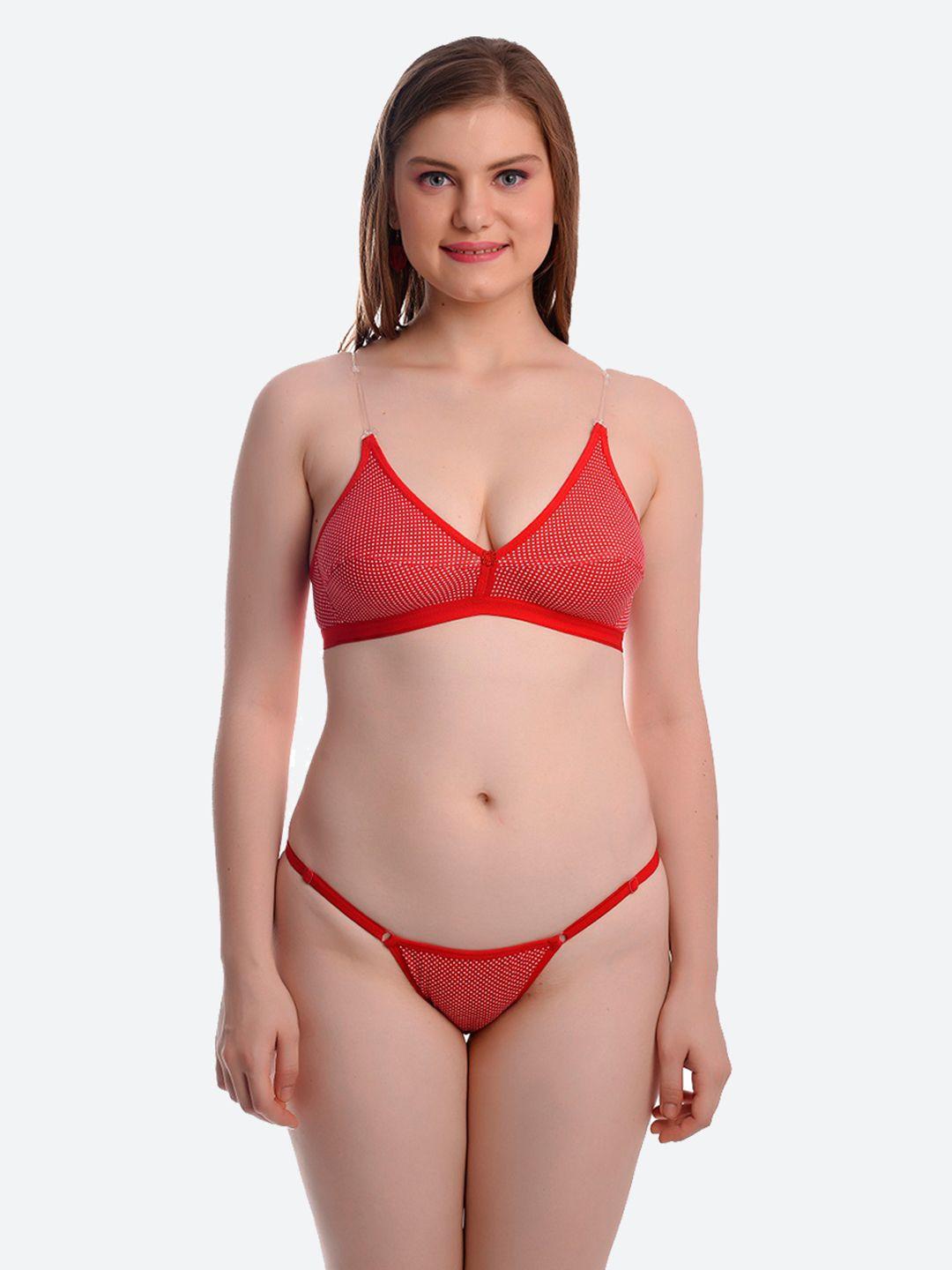 fleurt red self-design lingerie set