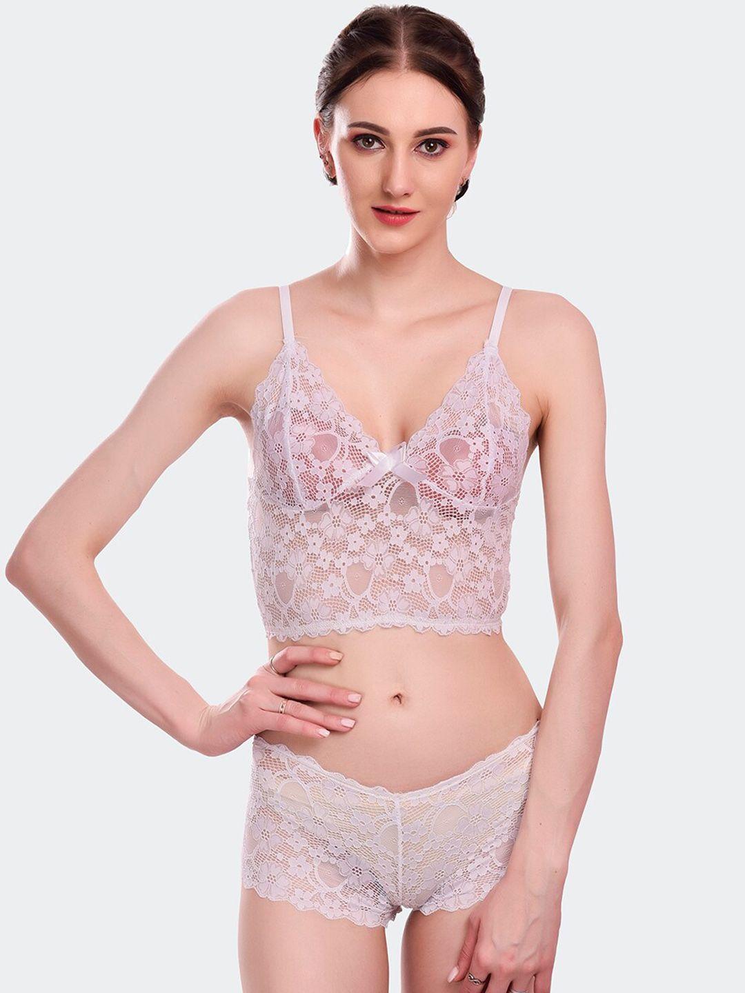 fleurt white self-design lace lingerie set fleurt-set-170-wh-m