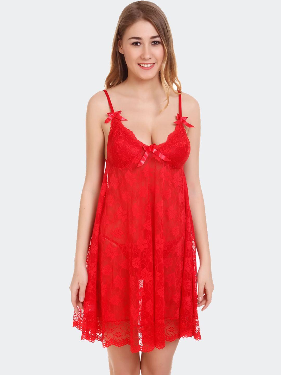 fleurt women red satin baby doll  night wear