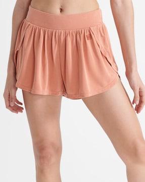 flex mid-rise flared shorts with elasticated waist