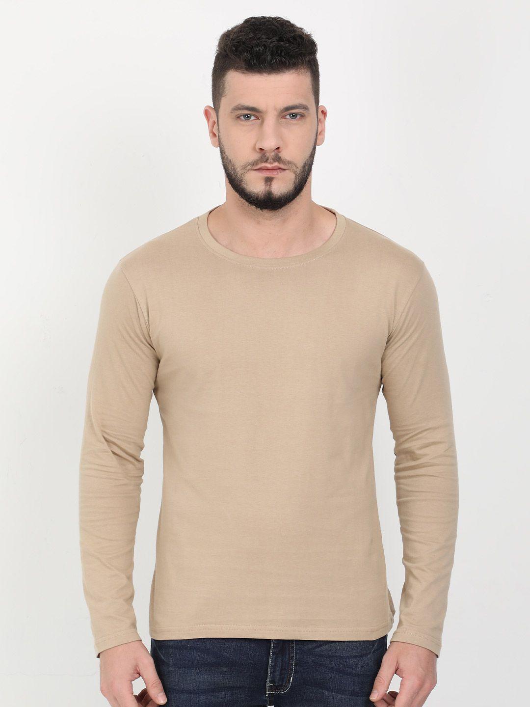 fleximaa men beige v-neck raw edge t-shirt