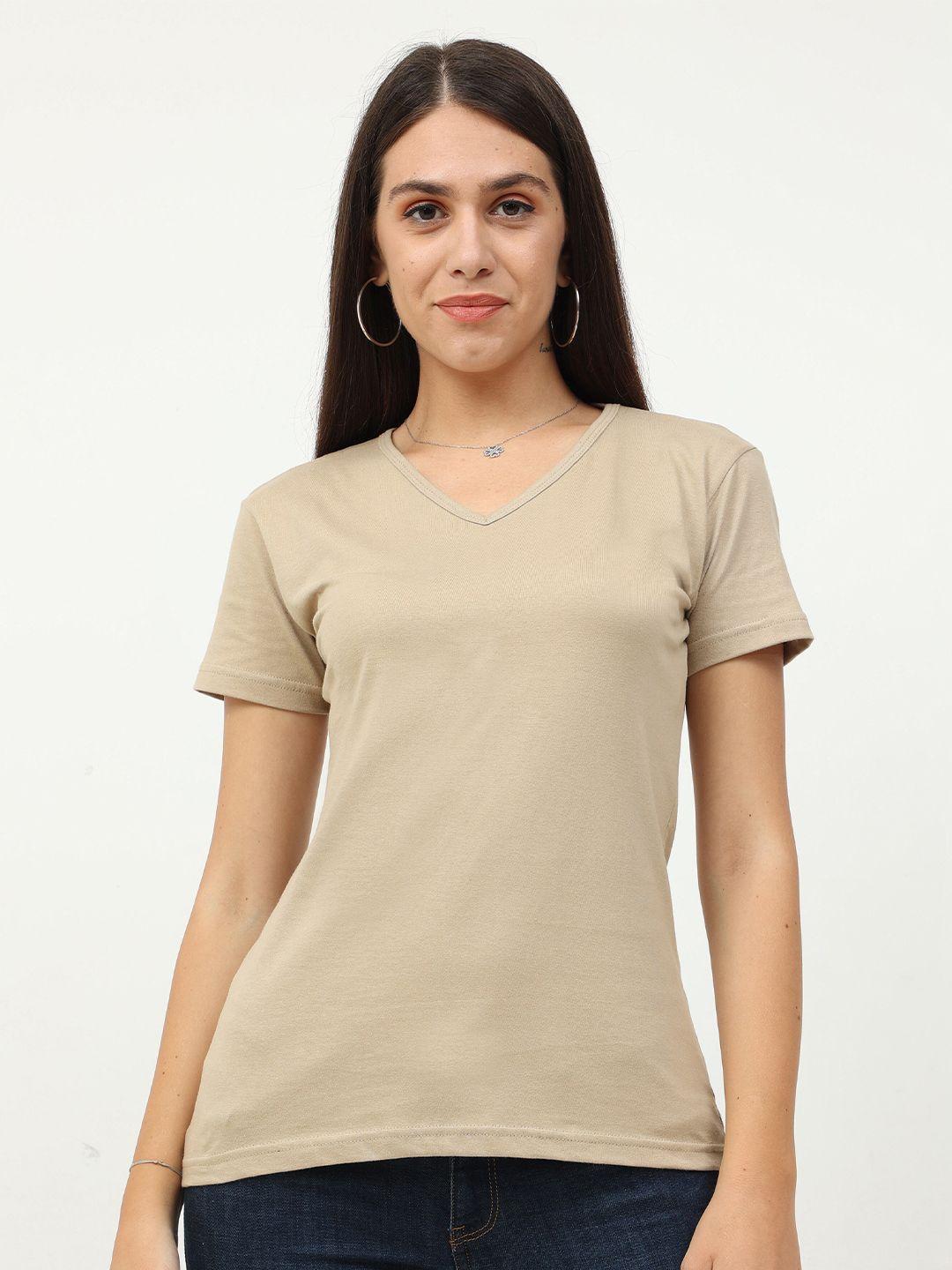 fleximaa women beige v-neck t-shirt
