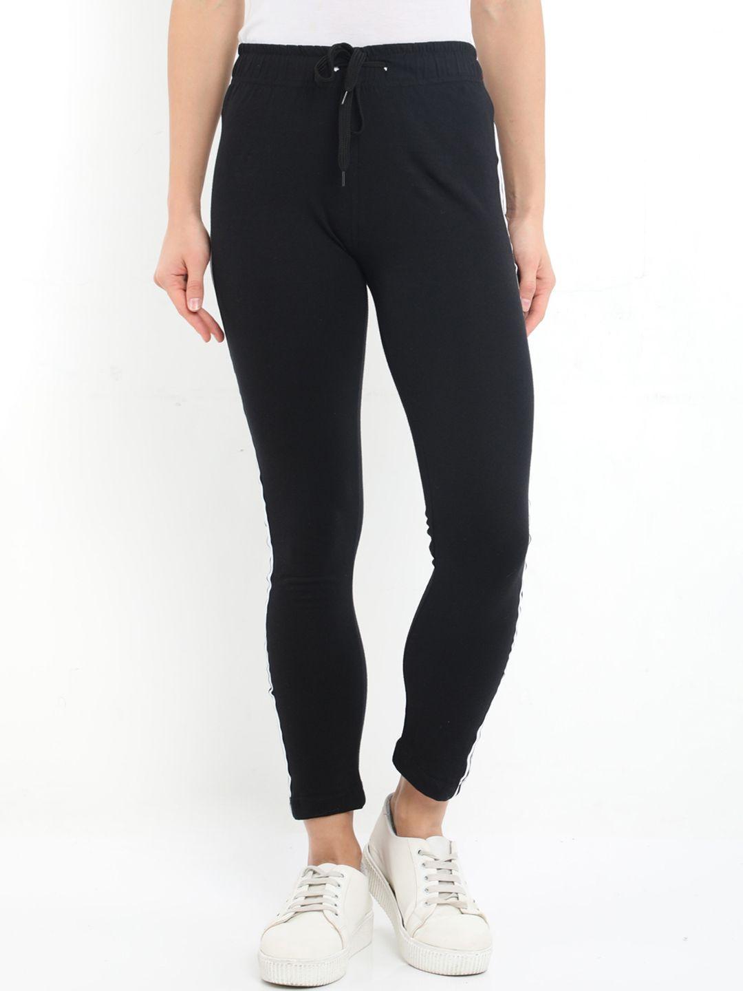 fleximaa women black solid cotton track pants