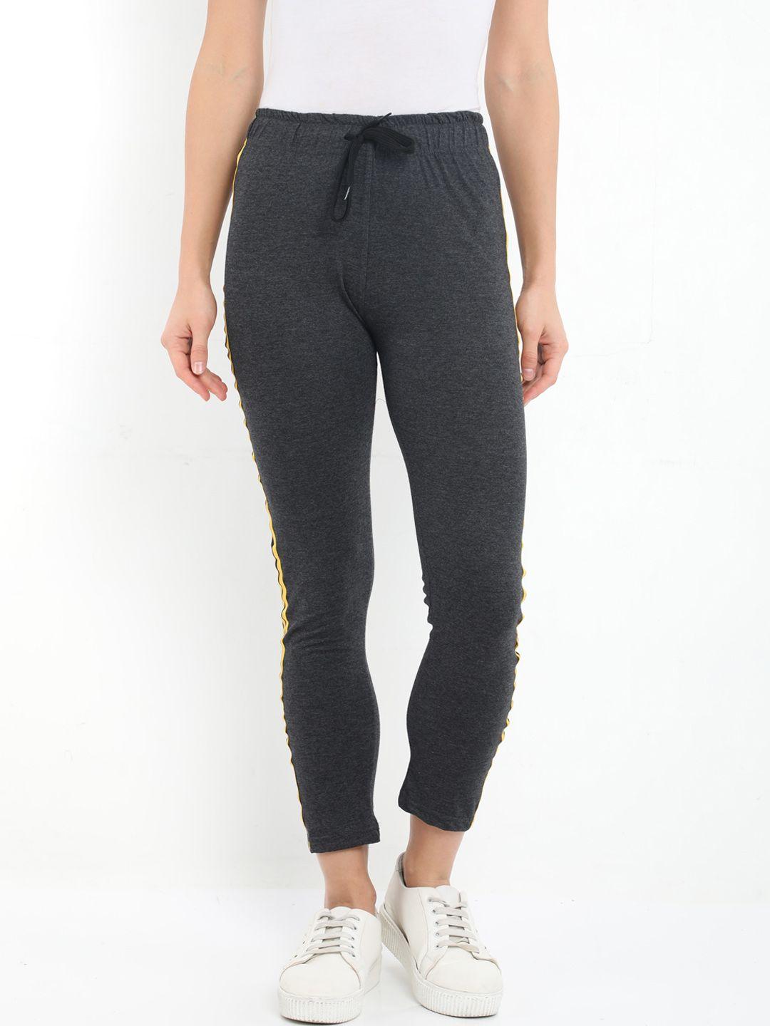 fleximaa women charcoal grey solid cotton track pants