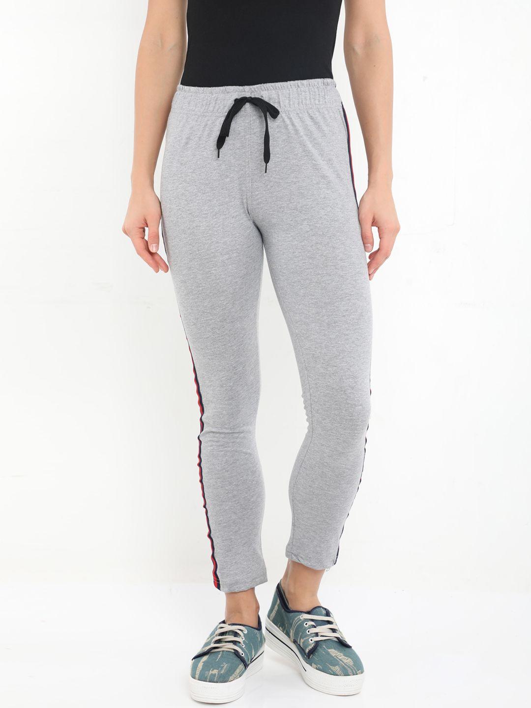 fleximaa women grey-melange solid cotton track pant