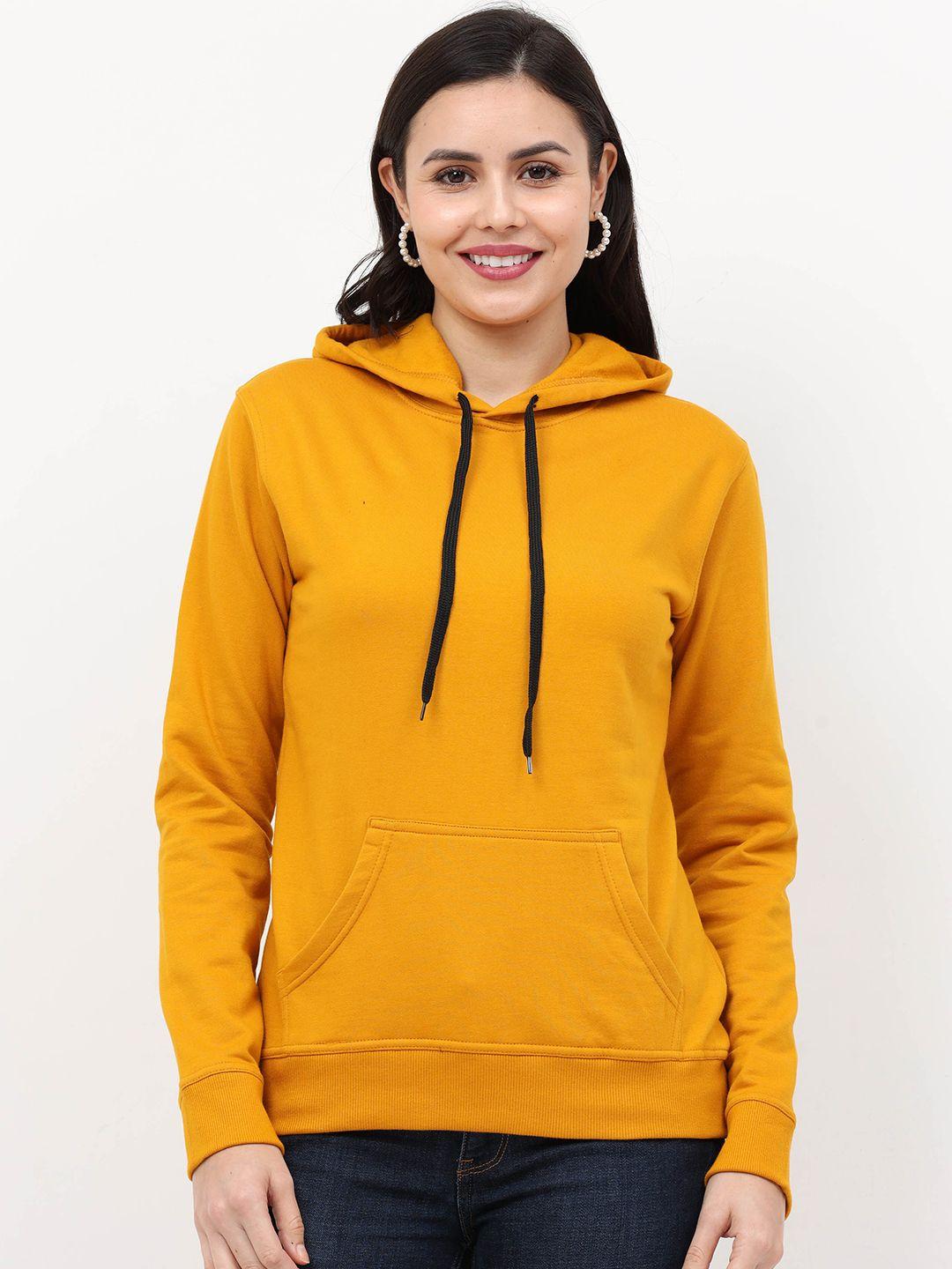 fleximaa women mustard hooded sweatshirt