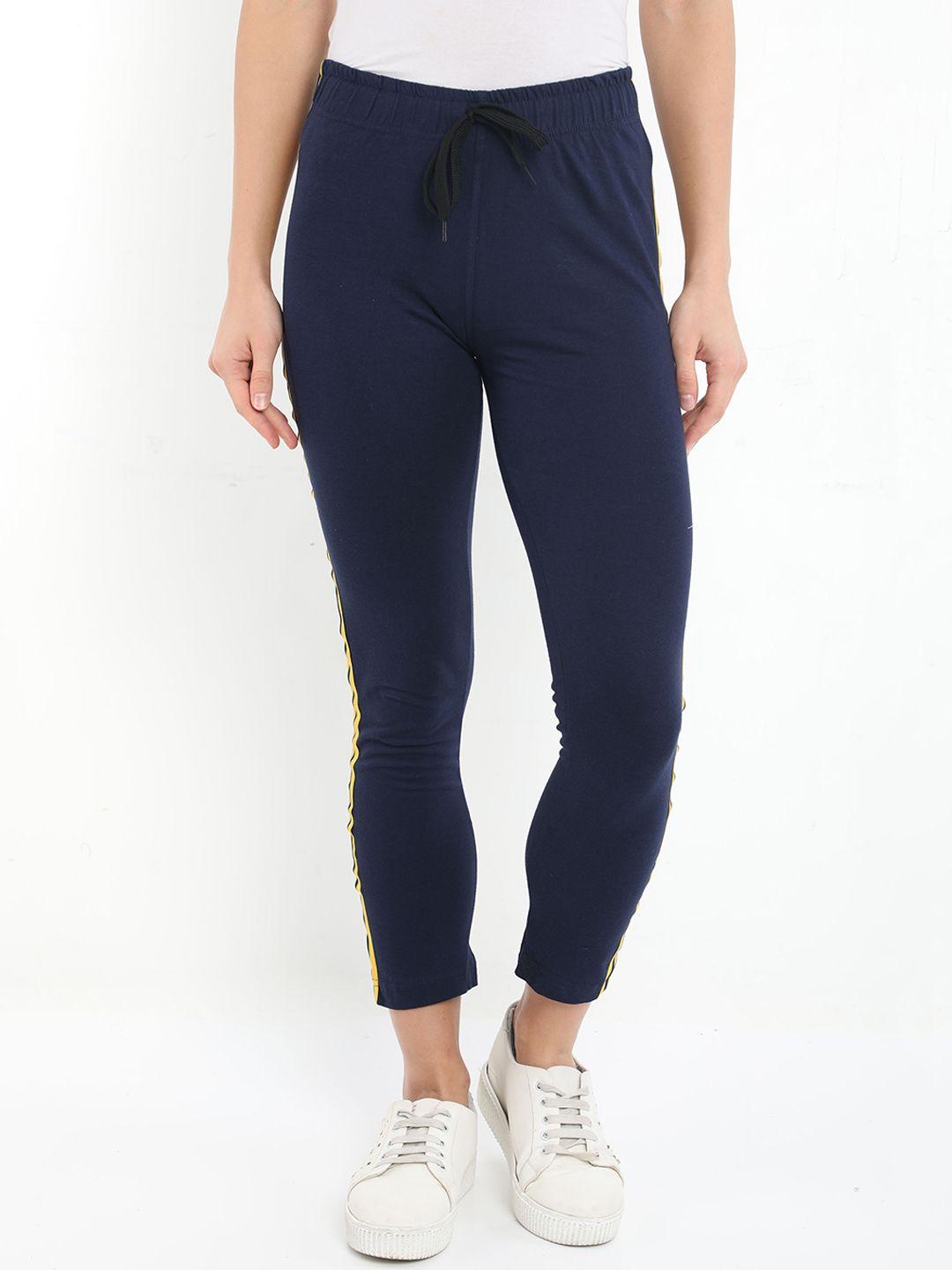 fleximaa women navy blue solid slim fit track pants