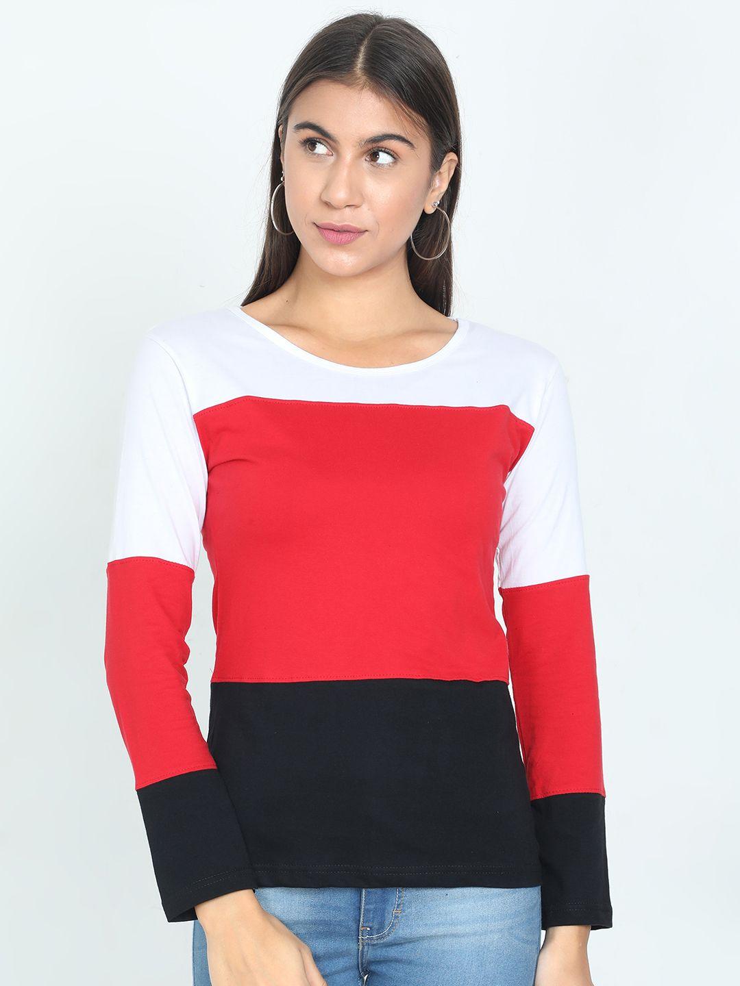 fleximaa women red & white colourblocked t-shirt