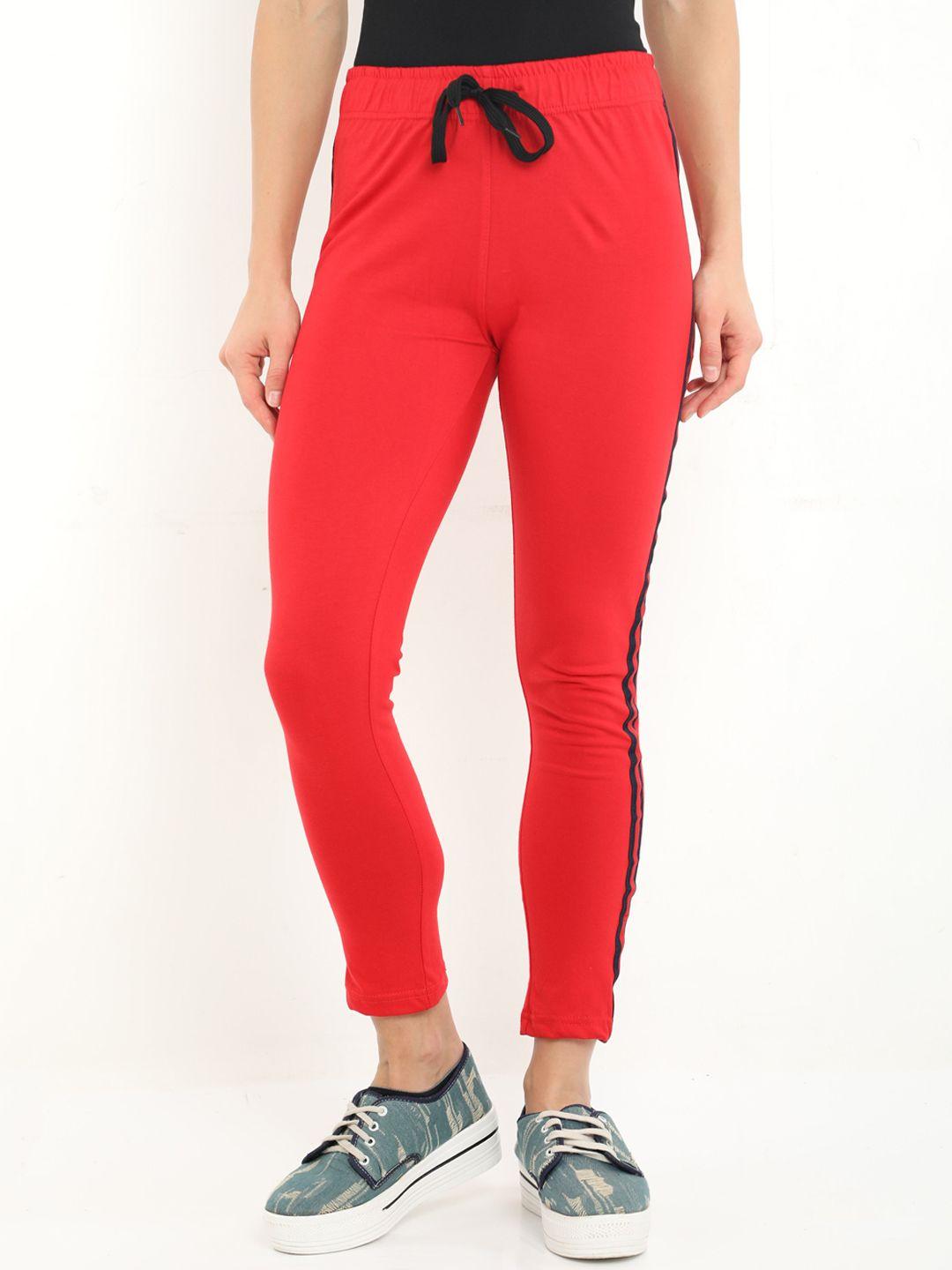 fleximaa women red solid cotton track pants
