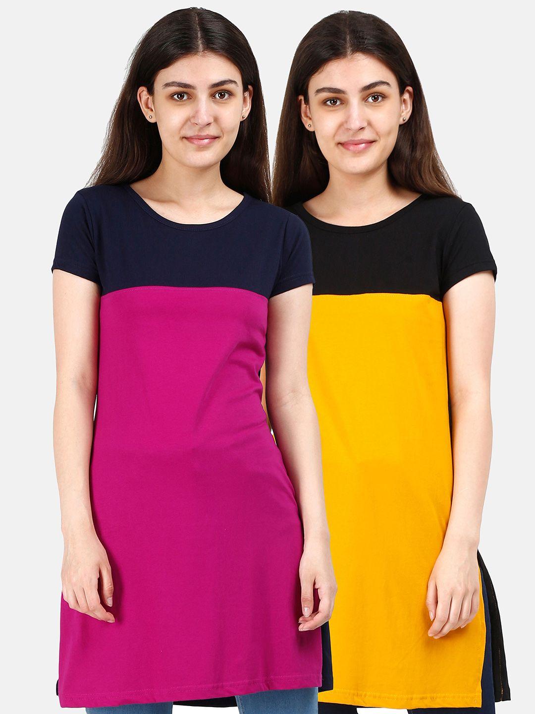 fleximaa black & magenta set of 2  pure cotton top