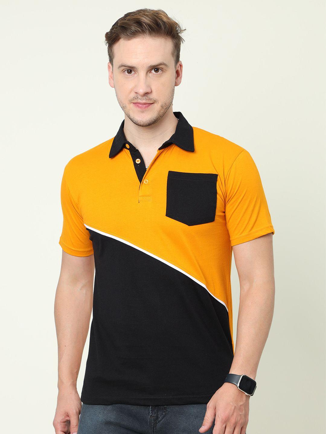 fleximaa colourblocked polo collar cotton t-shirt