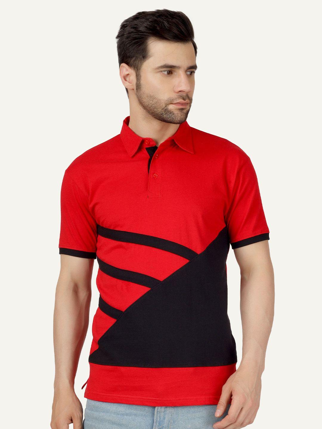 fleximaa colourblocked polo collar cotton t-shirt