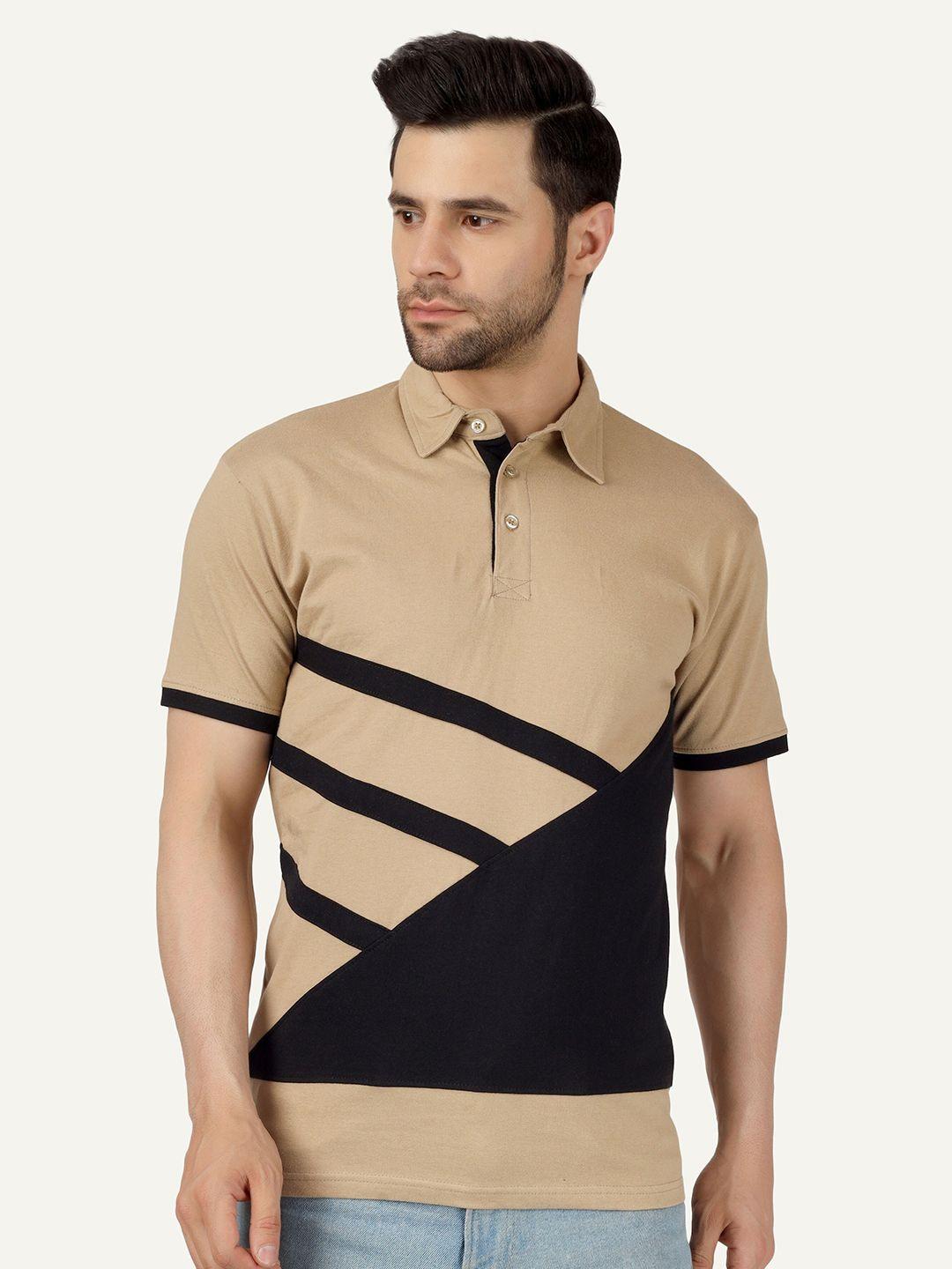 fleximaa colourblocked polo collar cotton t-shirt