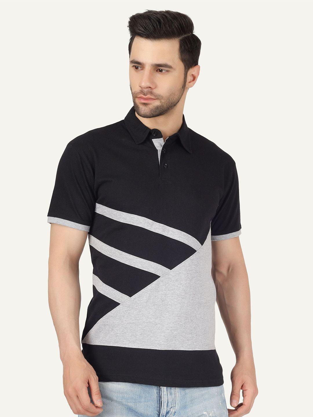 fleximaa colourblocked polo collar cotton t-shirt