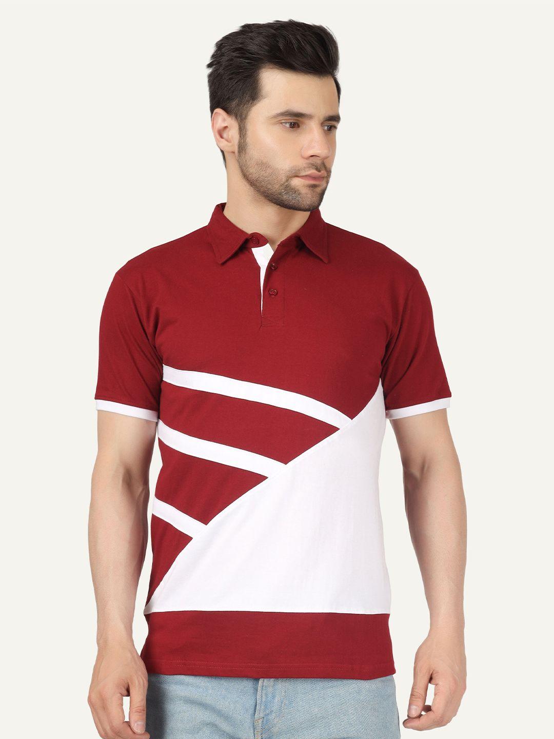 fleximaa colourblocked polo collar cotton t-shirt