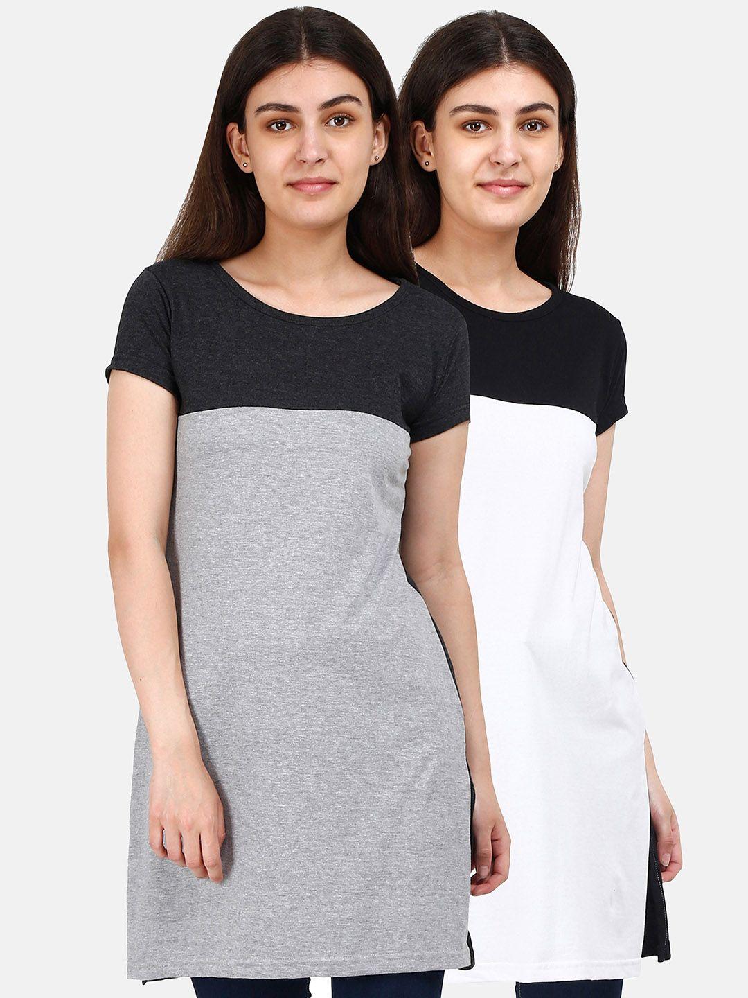 fleximaa grey & white set of 2 colourblocked pure cotton top