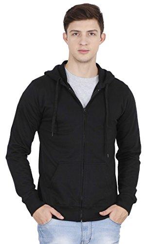 fleximaa men's cotton black color full zipper sweatshirt regular hoodies with kangaroo pocket l size