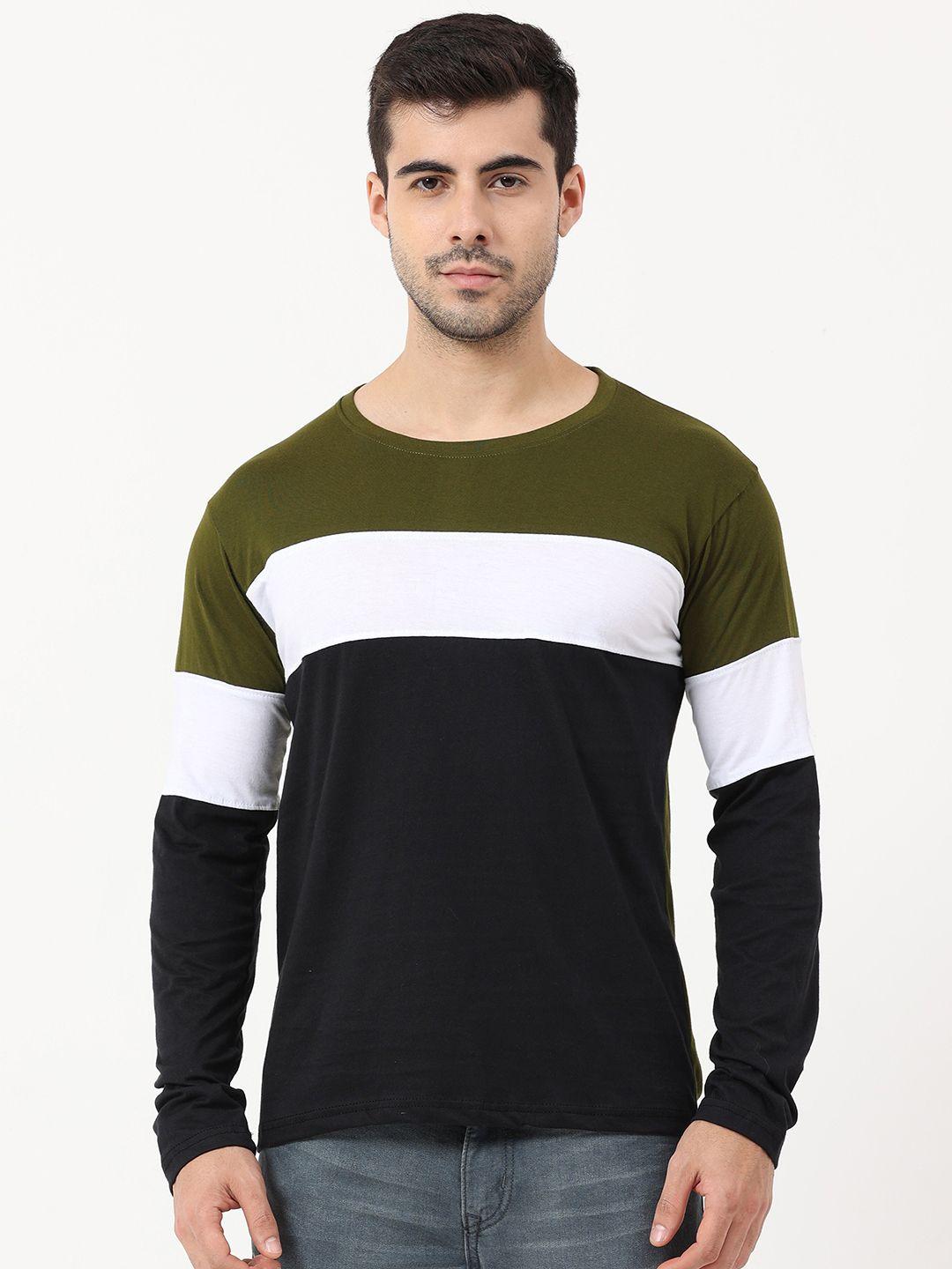 fleximaa men black & green colourblocked t-shirt