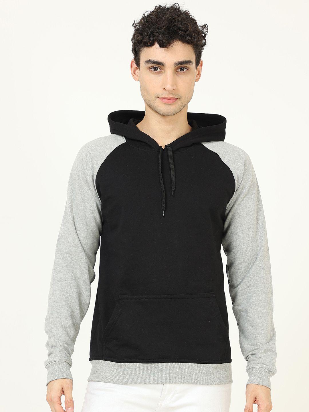 fleximaa men black & grey colourblocked hooded sweatshirt