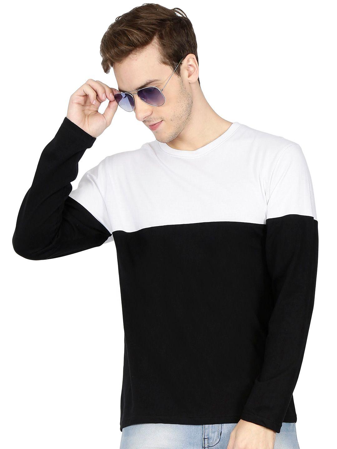 fleximaa men black & white colourblocked cotton t-shirt