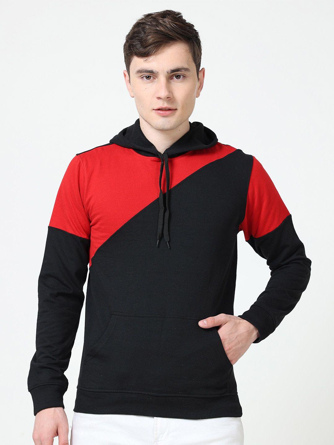 fleximaa men black colourblocked hooded sweatshirt