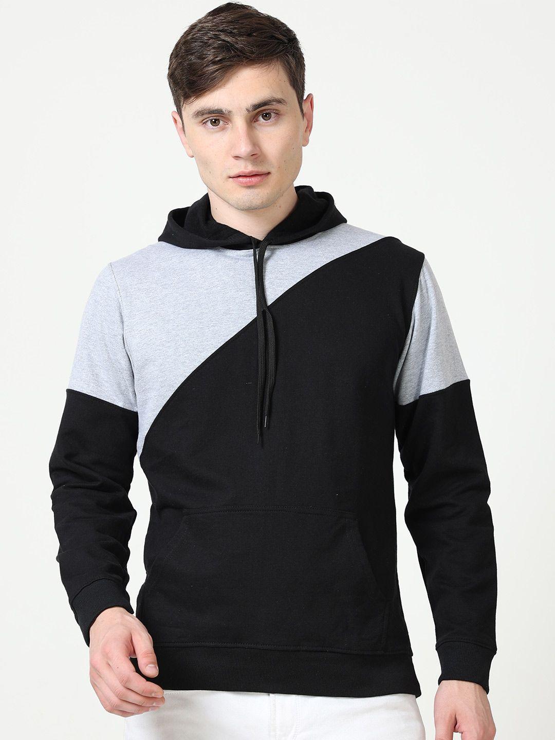 fleximaa men black colourblocked hooded sweatshirt