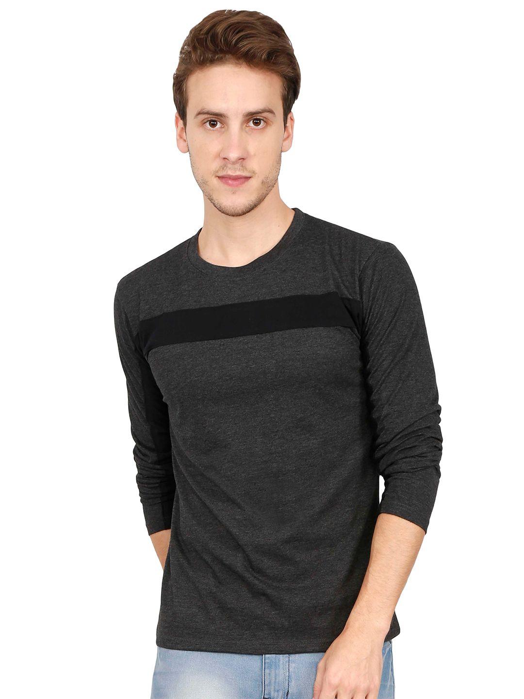 fleximaa men charcoal black color block full sleeve t-shirt