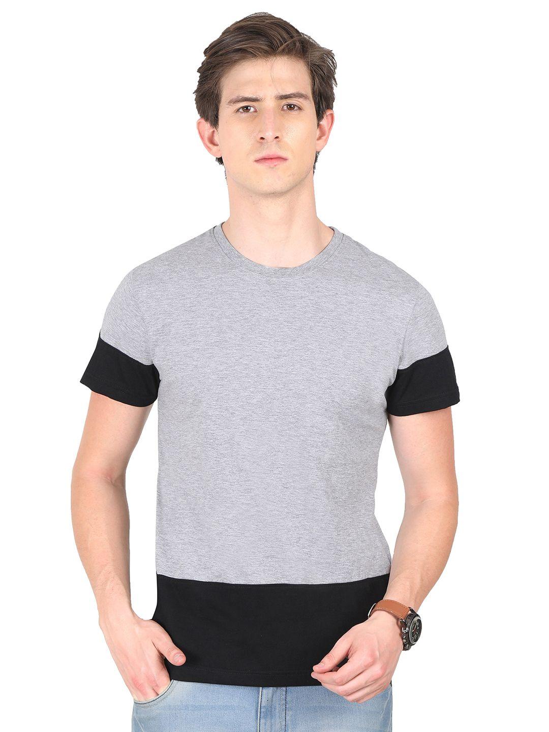 fleximaa men grey & black colourblocked t-shirt