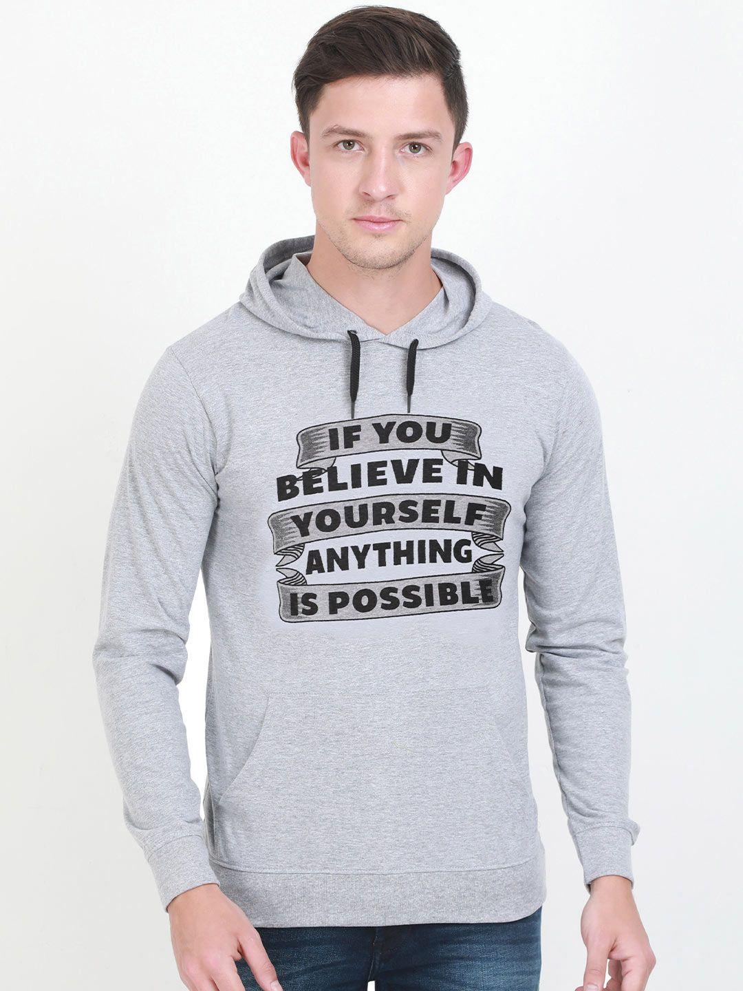 fleximaa men grey melange printed hooded cotton sweatshirt