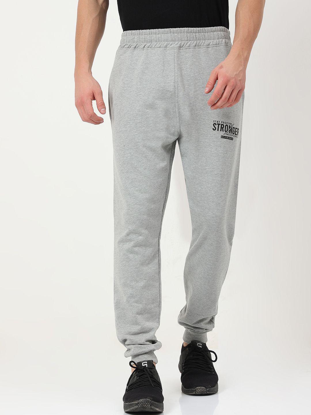 fleximaa men grey-melange solid pure cotton joggers