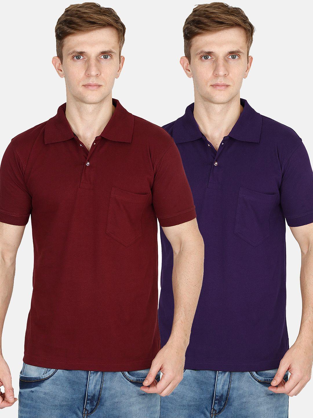 fleximaa men maroon & purple pack of 2 polo collar t-shirt