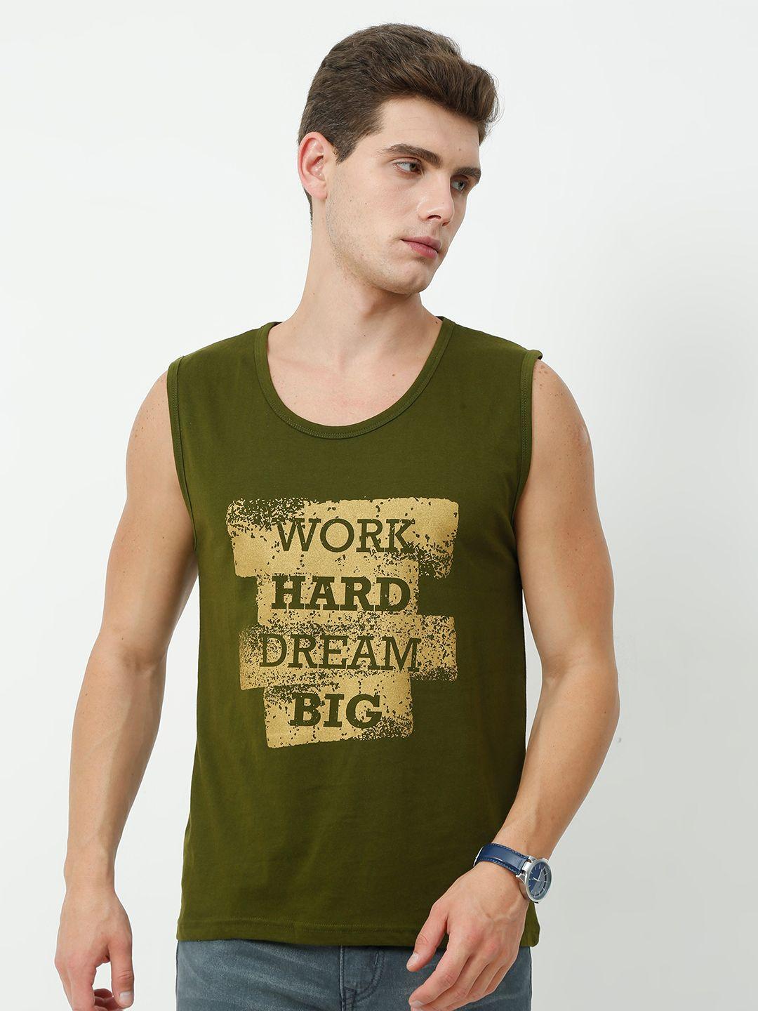 fleximaa men olive green typography printed t-shirt