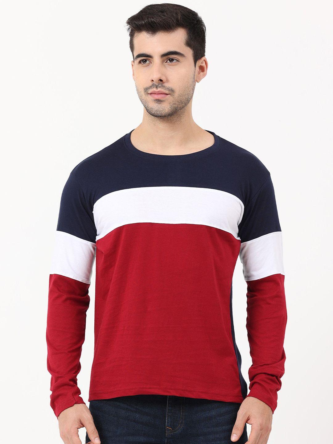 fleximaa men red & navy blue colourblocked t-shirt