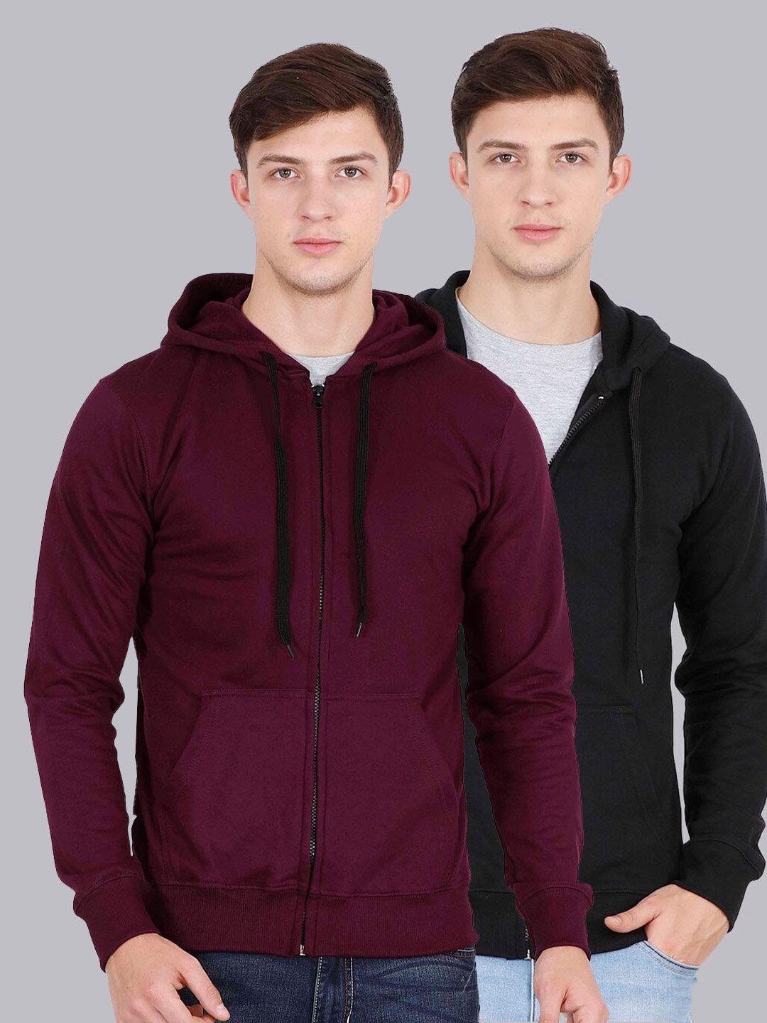 fleximaa men set of 2 black & maroon hooded sweatshirt