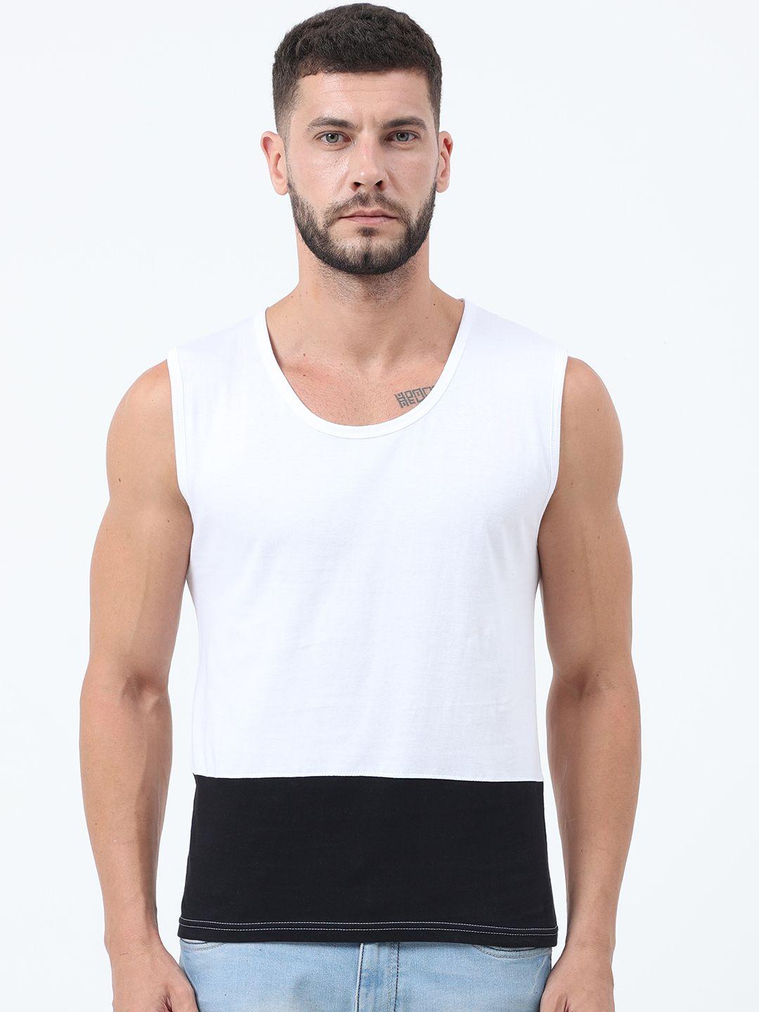 fleximaa men white & black colourblocked t-shirt