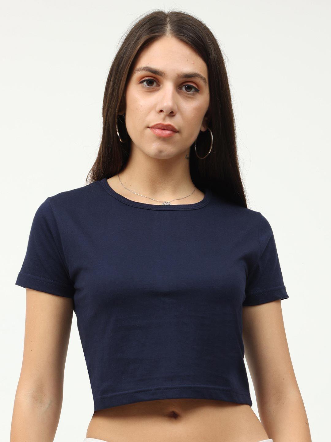 fleximaa navy blue solid crop top