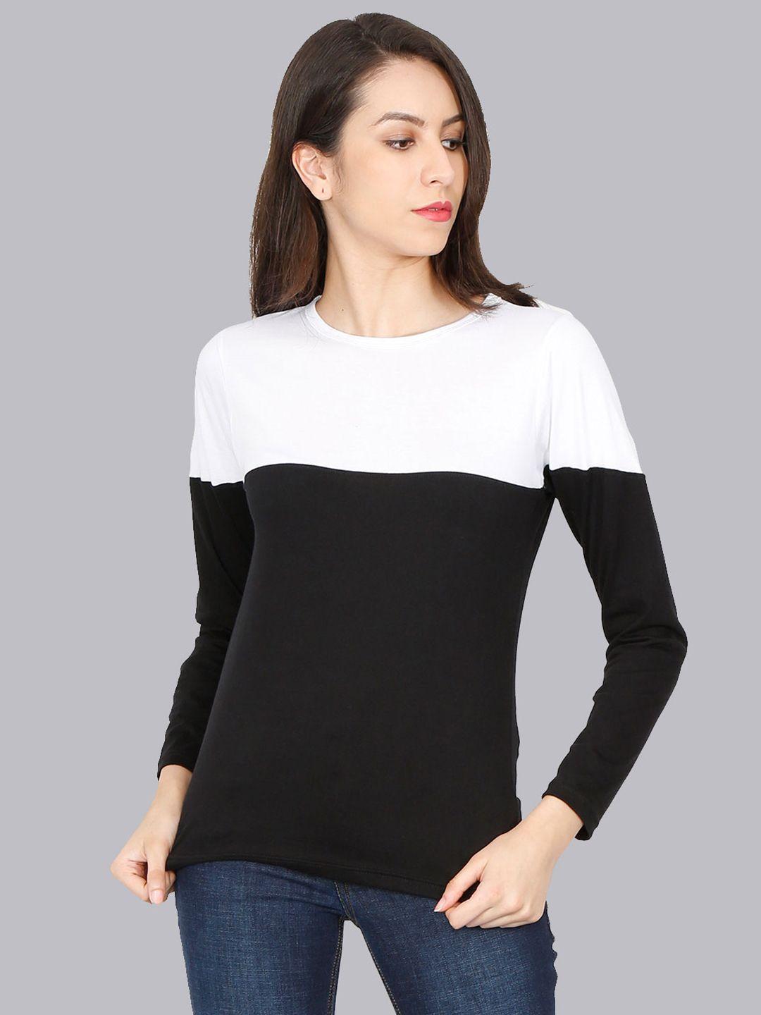fleximaa women black & white colourblocked t-shirt