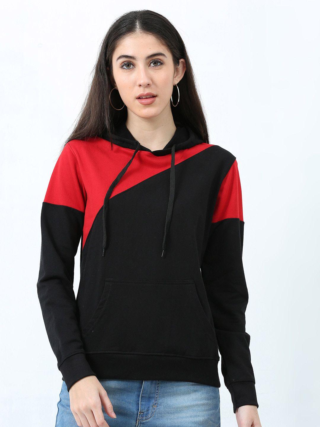 fleximaa women colourblocked hooded cotton sweatshirt