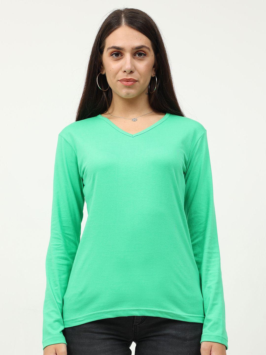 fleximaa women green v-neck t-shirt