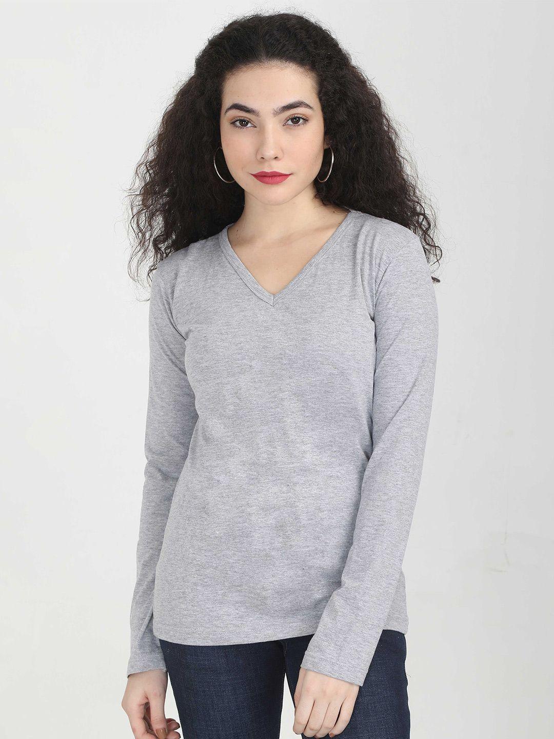 fleximaa women grey melange v-neck t-shirt