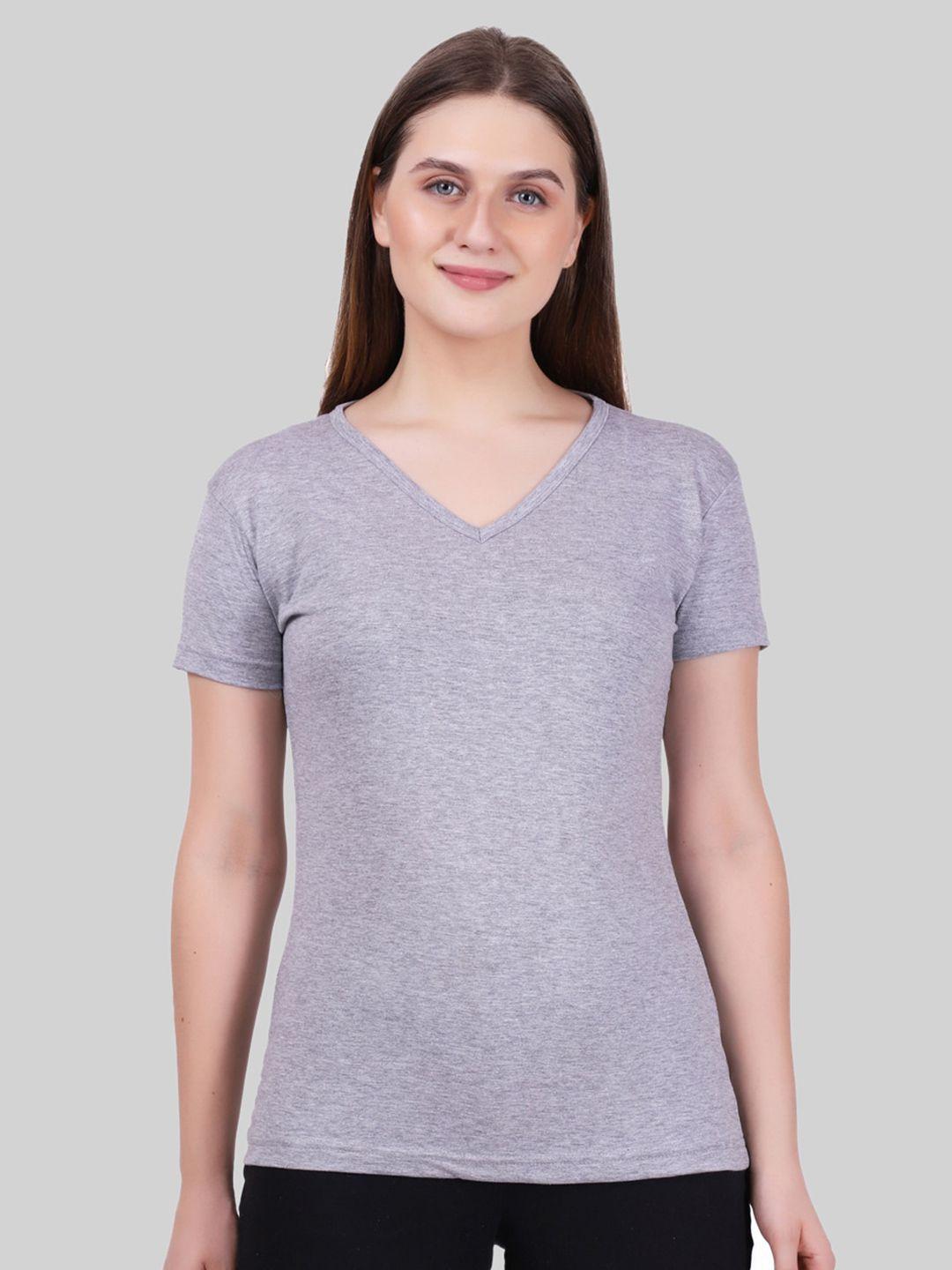 fleximaa women grey melange v-neck t-shirt