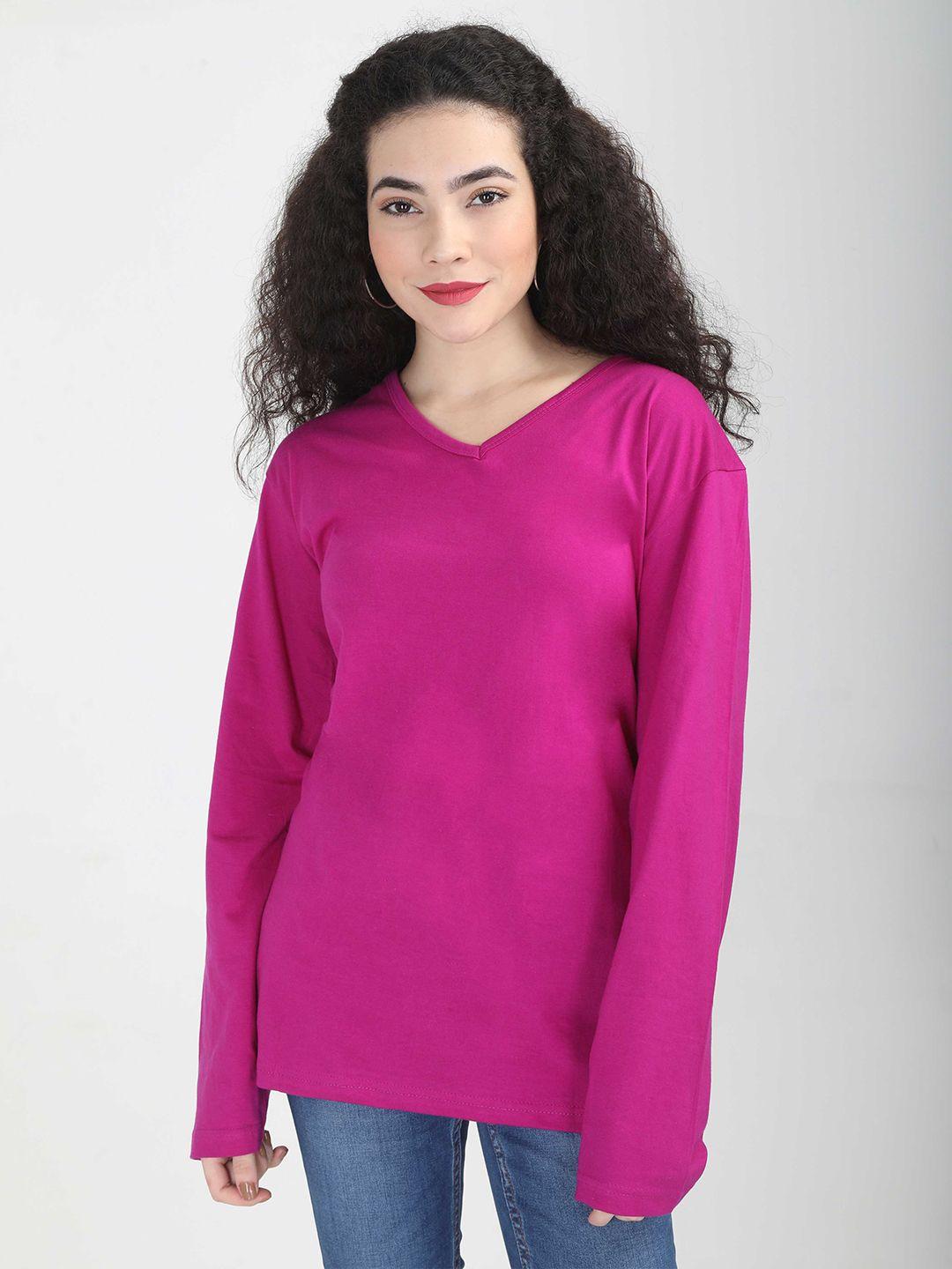 fleximaa women magenta v-neck t-shirt