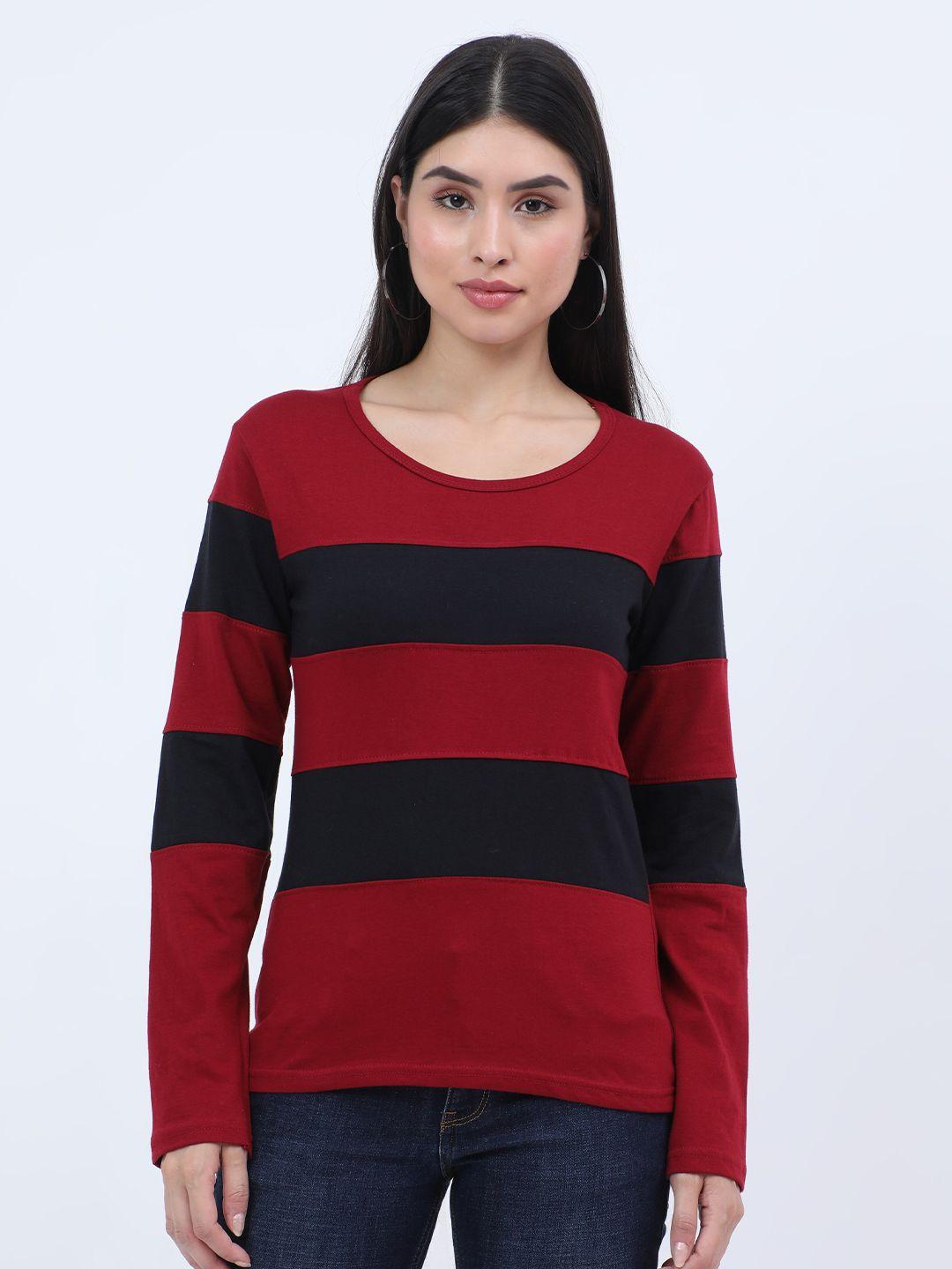 fleximaa women maroon & black striped t-shirt