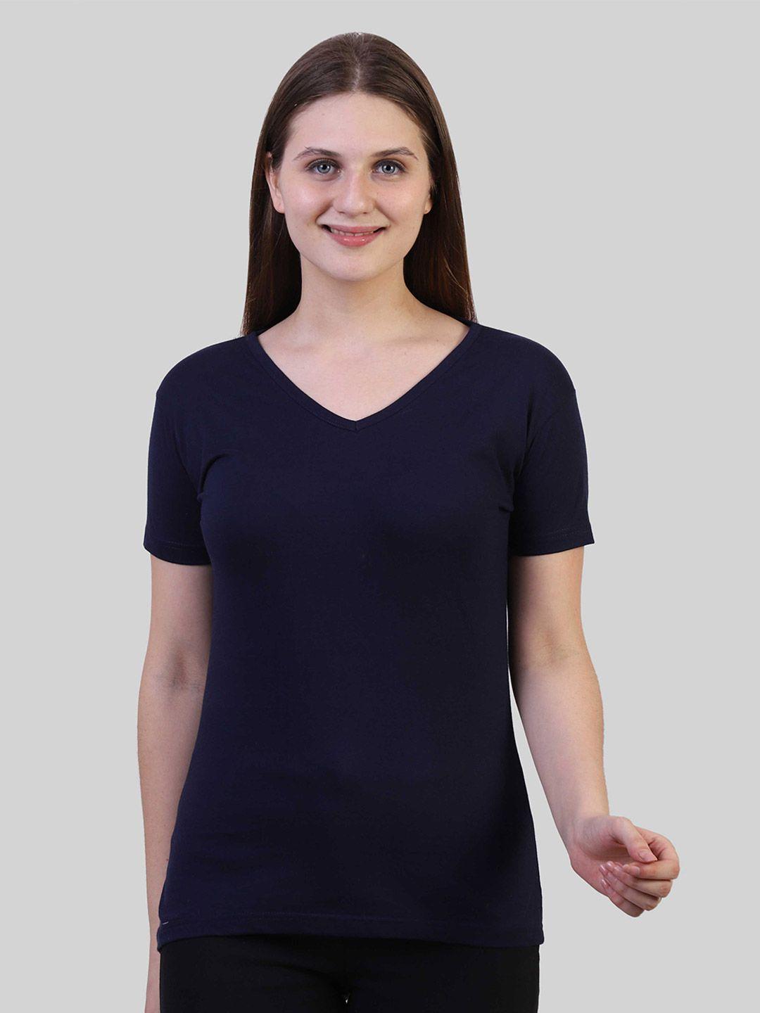 fleximaa women navy blue v-neck t-shirt