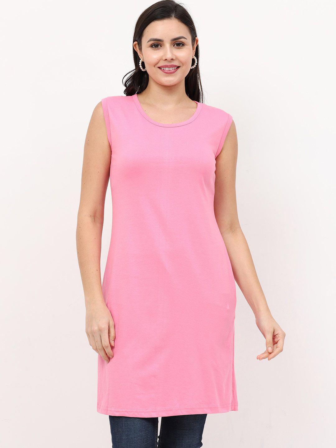 fleximaa women pink pure cotton longline top