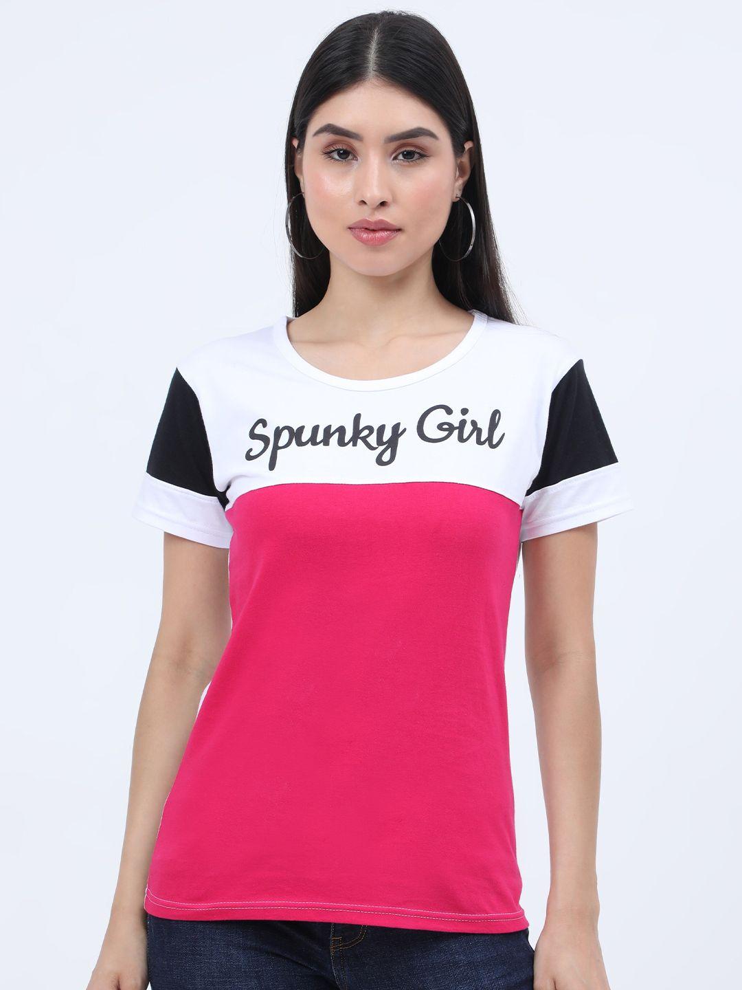 fleximaa women white & pink colourblocked t-shirt