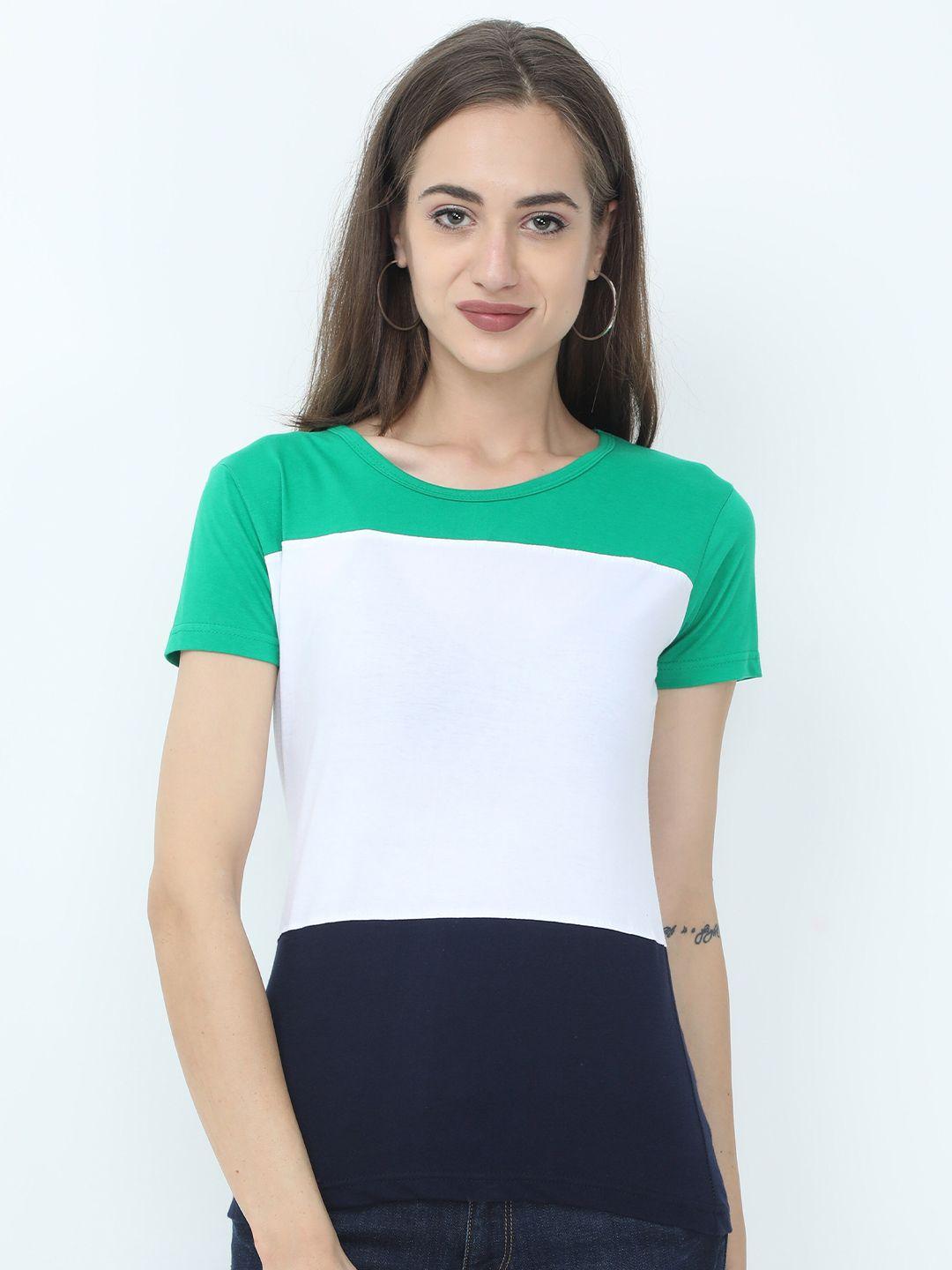 fleximaa women white colourblocked running cotton t-shirt